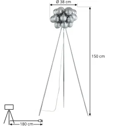 Lucande vloerlamp Diborah, rookgrijs, glas, 150 cm, G9