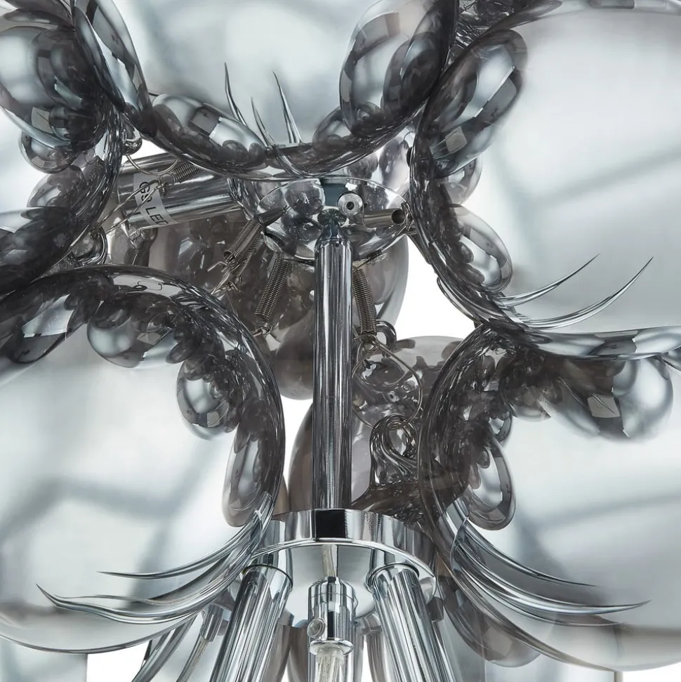 Lucande vloerlamp Diborah, rookgrijs, glas, 150 cm, G9