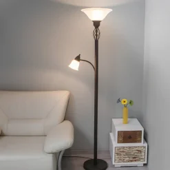 Lucande vloerlamp Dunja, wit/roest, metaal, leeslamp