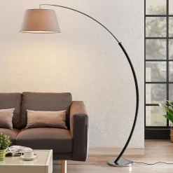 Lucande vloerlamp Evelyna, grijs/zwart, metaal, 192cm