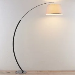 Lucande vloerlamp Evelyna, grijs/zwart, metaal, 192cm