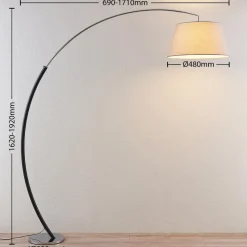 Lucande vloerlamp Evelyna, grijs/zwart, metaal, 192cm
