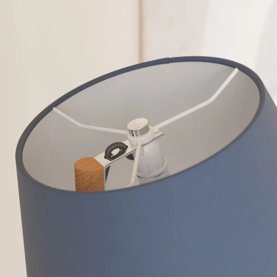 Lucande vloerlamp Jinda, blauw, hout, stof, 160 cm, E27