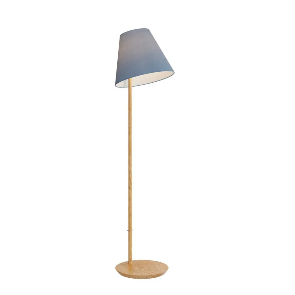 Lucande vloerlamp Jinda, blauw, hout, stof, 160 cm, E27