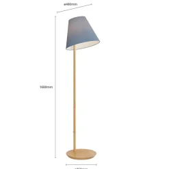 Lucande vloerlamp Jinda, blauw, hout, stof, 160 cm, E27
