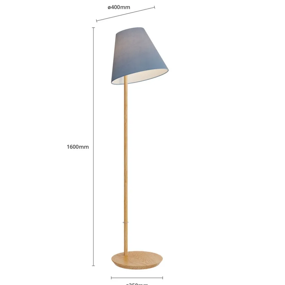 Lucande vloerlamp Jinda, blauw, hout, stof, 160 cm, E27