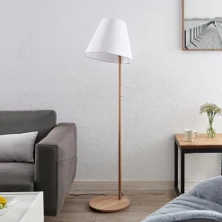 Lucande vloerlamp Jinda, wit, hout, stof, 160 cm, E27