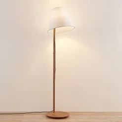 Lucande vloerlamp Jinda, wit, hout, stof, 160 cm, E27