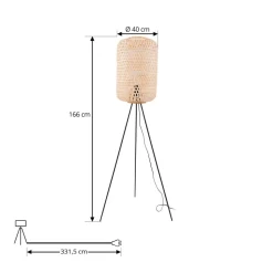 Lucande vloerlamp Jorick, bamboe, driepoot, hoogte 166 cm