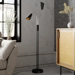 Lucande vloerlamp Medira, zwart, 2-lamps, verstelbaar, GU10