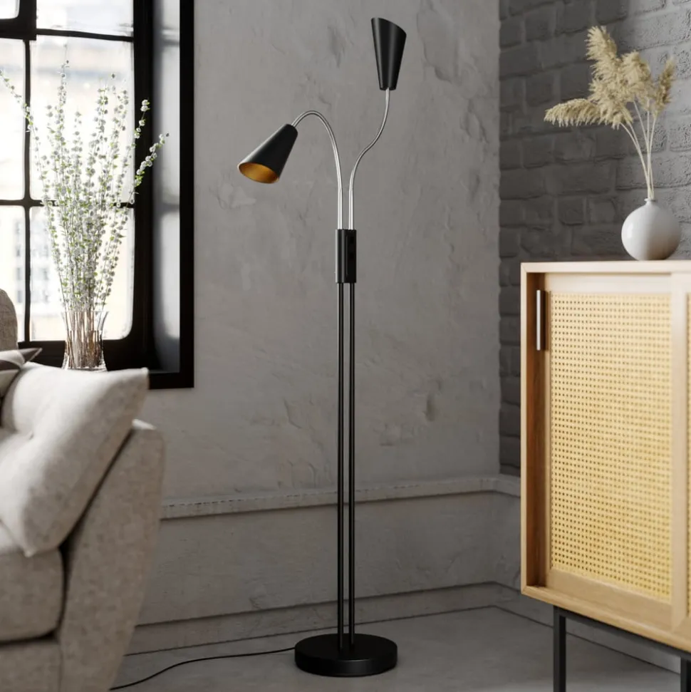 Lucande vloerlamp Medira, zwart, 2-lamps, verstelbaar, GU10