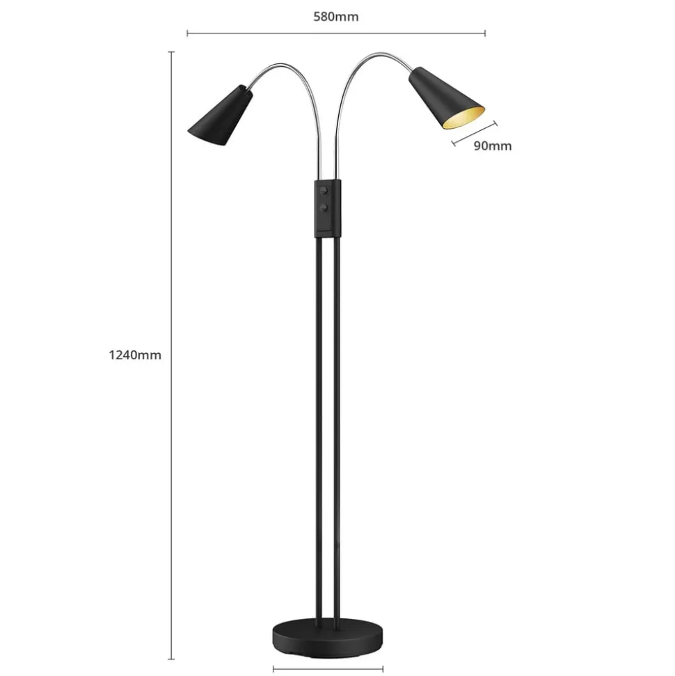 Lucande vloerlamp Medira, zwart, 2-lamps, verstelbaar, GU10