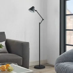 Lucande vloerlamp Phina, zwart/wit, verstelbaar, E27