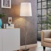 Lucande vloerlamp Pordis, 155cm, chroom, wit, metaal, textiel