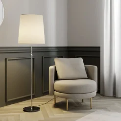 Lucande vloerlamp Pordis, 155cm, chroom, wit, metaal, textiel