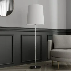 Lucande vloerlamp Pordis, 155cm, chroom, wit, metaal, textiel