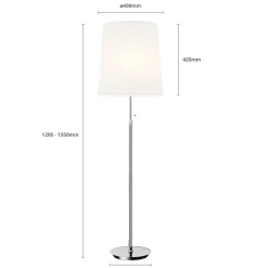Lucande vloerlamp Pordis, 155cm, chroom, wit, metaal, textiel