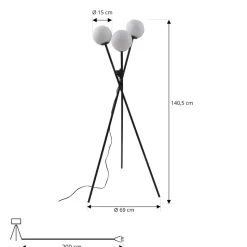 Lucande vloerlamp Visata, zwart, glas, 3-lamps, driepoot