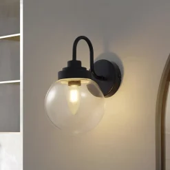 Lucande wandlamp Badolo, zwart, glas, 25 cm hoog, IP44