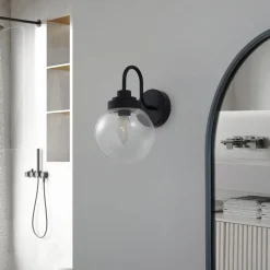 Lucande wandlamp Badolo, zwart, glas, 25 cm hoog, IP44