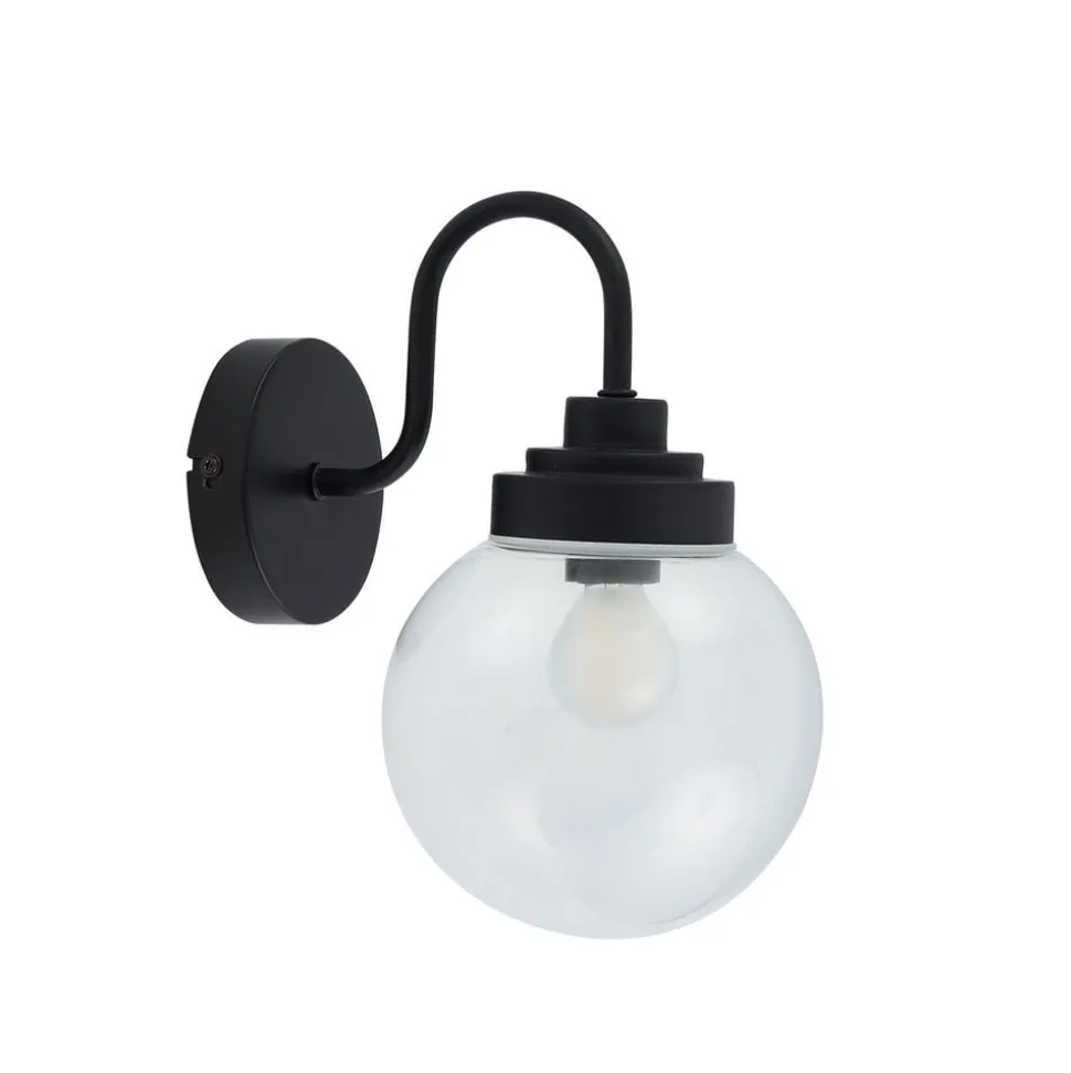 Lucande wandlamp Badolo, zwart, glas, 25 cm hoog, IP44