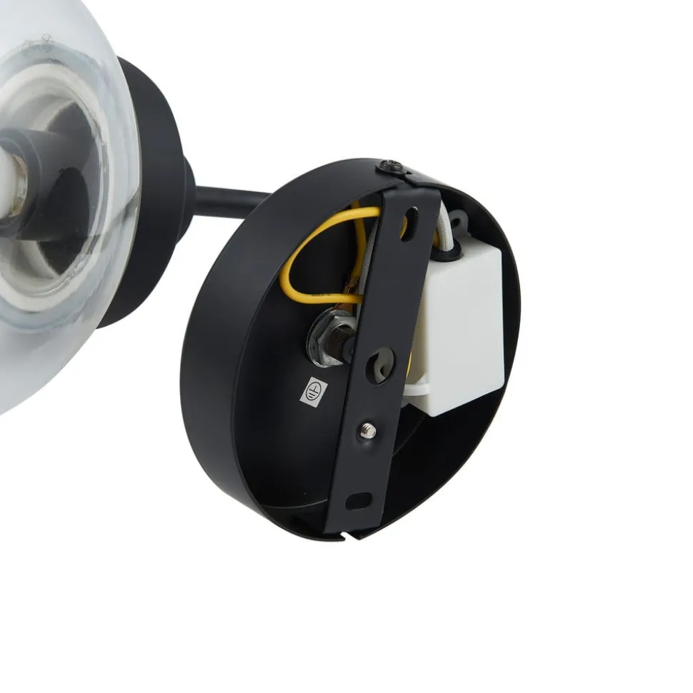 Lucande wandlamp Badolo, zwart, glas, 25 cm hoog, IP44