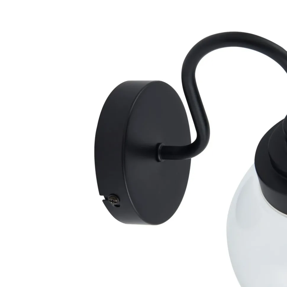 Lucande wandlamp Badolo, zwart, glas, 25 cm hoog, IP44