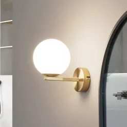 Lucande wandlamp Bidolo, messingkleurig, glas, 12 cm, IP44