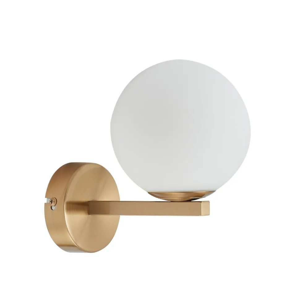 Lucande wandlamp Bidolo, messingkleurig, glas, 12 cm, IP44