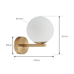 Lucande wandlamp Bidolo, messingkleurig, glas, 12 cm, IP44