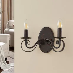 Lucande wandlamp Caleb, 2-lamps, roestkleurig, metaal, E14