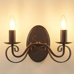 Lucande wandlamp Caleb, 2-lamps, roestkleurig, metaal, E14