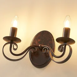 Lucande wandlamp Caleb, 2-lamps, roestkleurig, metaal, E14