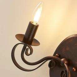 Lucande wandlamp Caleb, 2-lamps, roestkleurig, metaal, E14