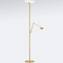 Lya LED uplighter met leeslampje in mat messing