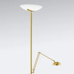 Lya LED uplighter met leeslampje in mat messing