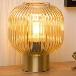 Maloto tafellamp van glas, amber/goud, Ø 20 cm, E27