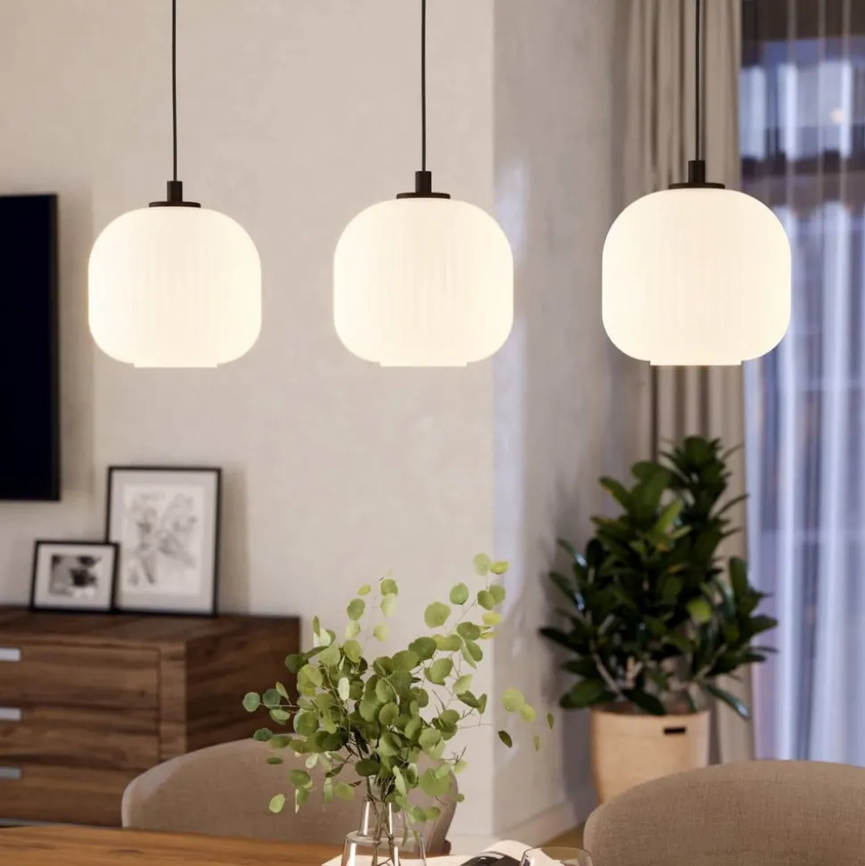 Mantunalle hanglamp, lengte 120 cm, zwart/wit, 3-lamps.