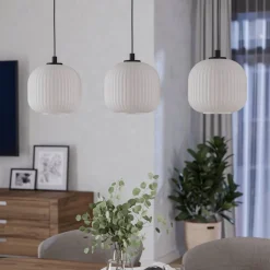 Mantunalle hanglamp, lengte 120 cm, zwart/wit, 3-lamps.