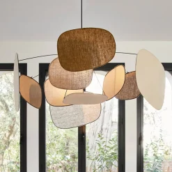 MARKET SET Hanglamp Screen 70's, Ø 110 cm, linnen, kleurrijk