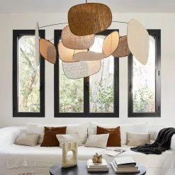 MARKET SET Hanglamp Screen 70's, Ø 110 cm, linnen, kleurrijk