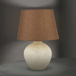 Masai tafellamp, crème/bruin, hoogte 46,5 cm, keramiek/linnen