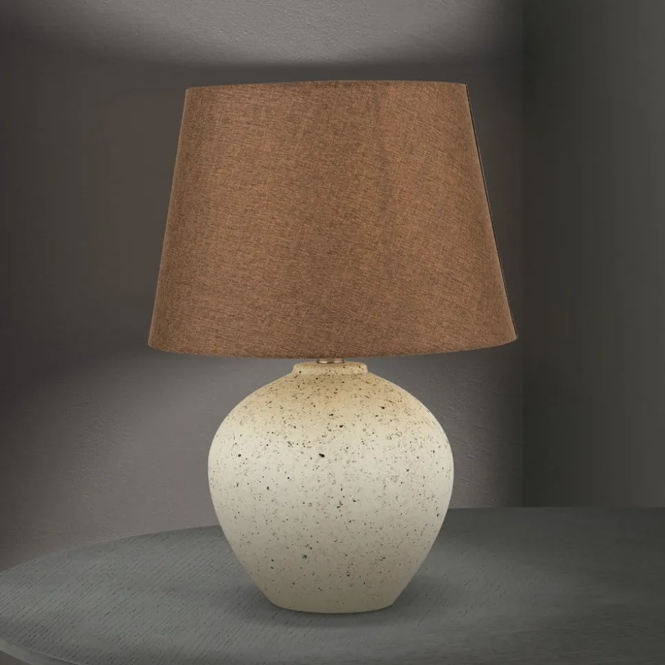 Masai tafellamp, crème/bruin, hoogte 46,5 cm, keramiek/linnen