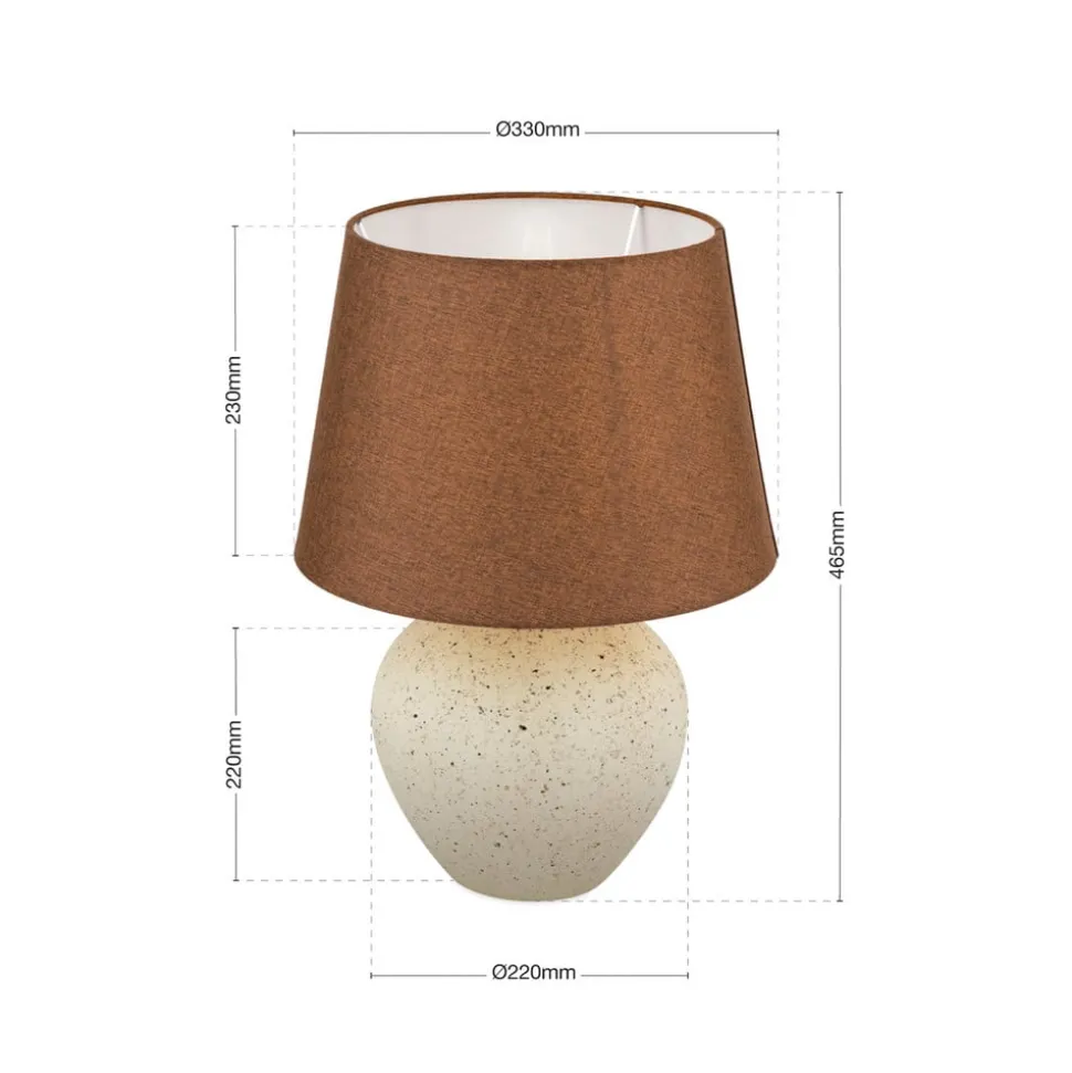 Masai tafellamp, crème/bruin, hoogte 46,5 cm, keramiek/linnen