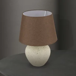 Masai tafellamp, crème/bruin, hoogte 46,5 cm, keramiek/linnen