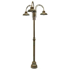 Mastlamp Luca messing koper dubbele arm 3-lamps