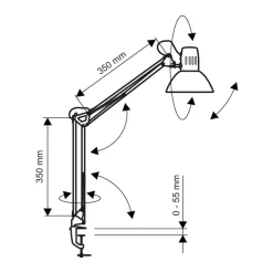 MAULstudie klemlamp, zwart, 44 cm, metaal, E27 E27