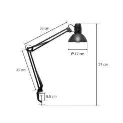 MAULstudie klemlamp, zwart, 44 cm, metaal, E27 E27