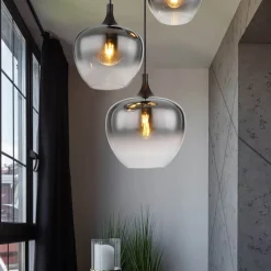 Maxy hanglamp, Ø 48 cm, rookgrijs, glas, 3-lamps.