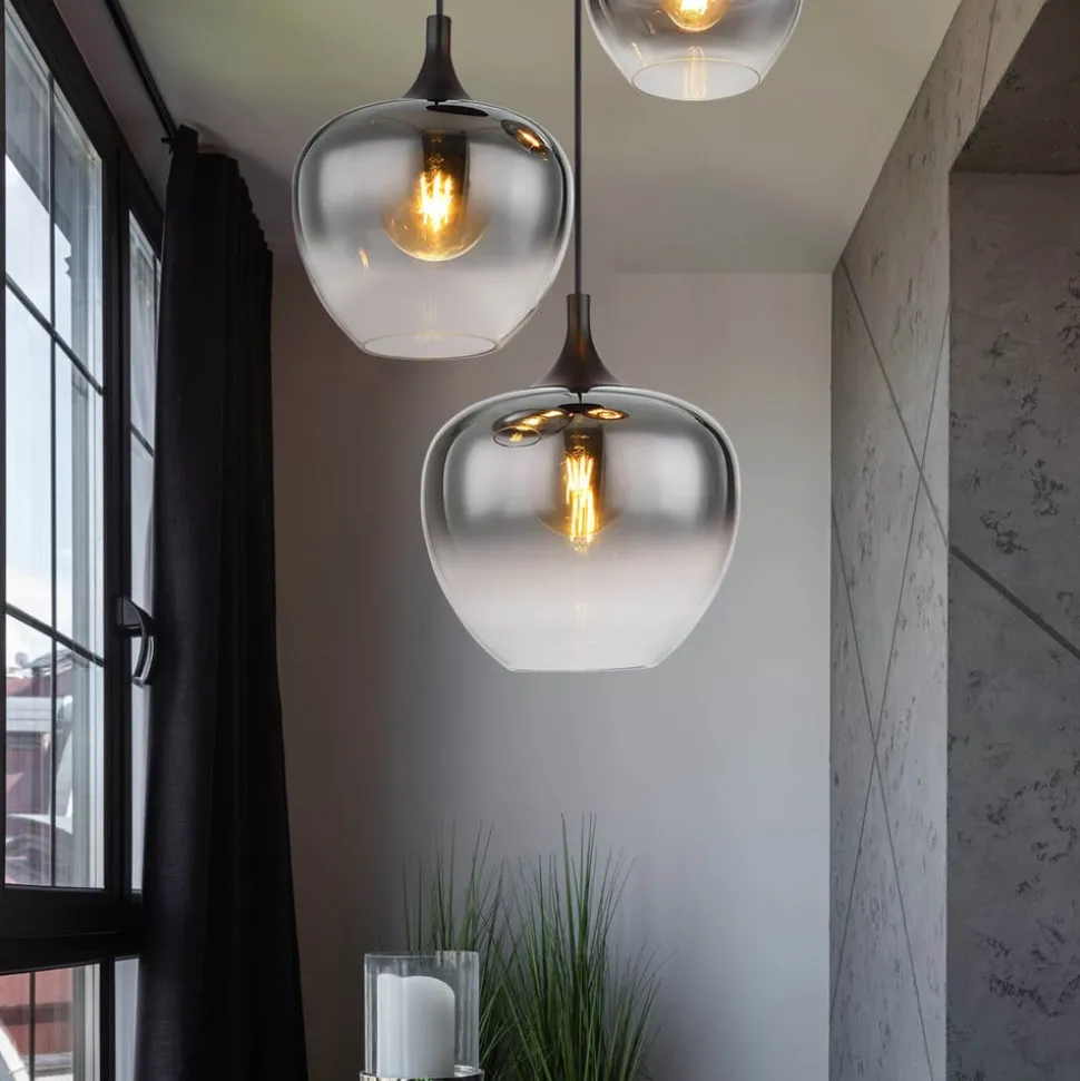 Maxy hanglamp, Ø 48 cm, rookgrijs, glas, 3-lamps.